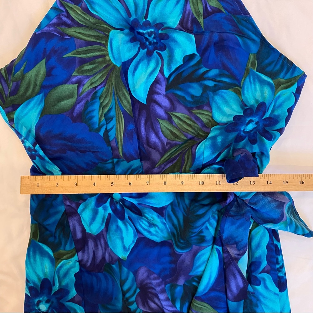 Vintage 90s Y2K Elegant Blue Floral Halter Dress with Front & Back Tie Detail - Picture 8 of 9
